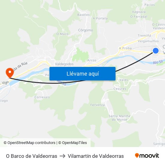 O Barco de Valdeorras to Vilamartín de Valdeorras map