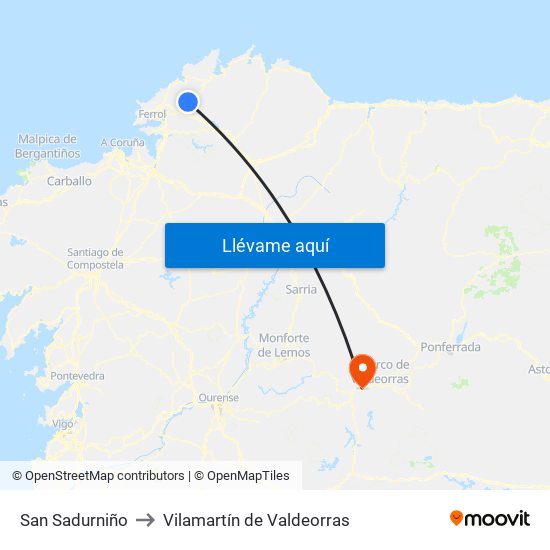San Sadurniño to Vilamartín de Valdeorras map
