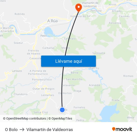 O Bolo to Vilamartín de Valdeorras map