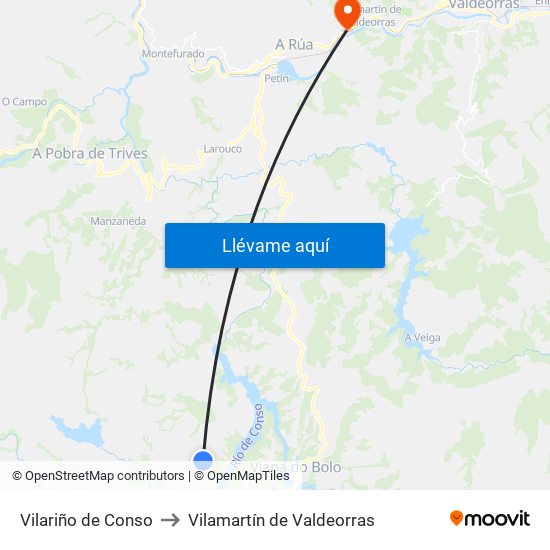 Vilariño de Conso to Vilamartín de Valdeorras map