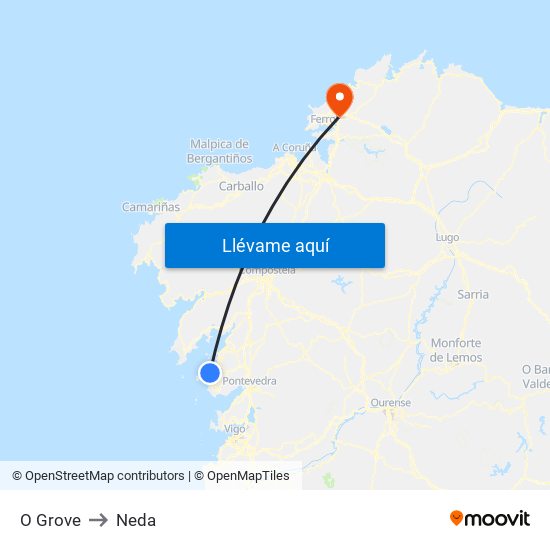 O Grove to Neda map