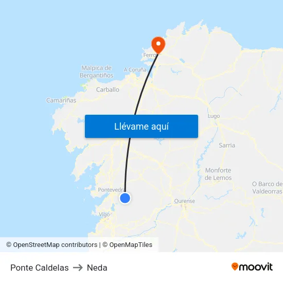 Ponte Caldelas to Neda map