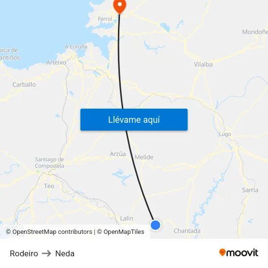 Rodeiro to Neda map