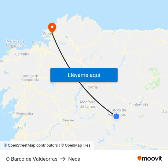 O Barco de Valdeorras to Neda map