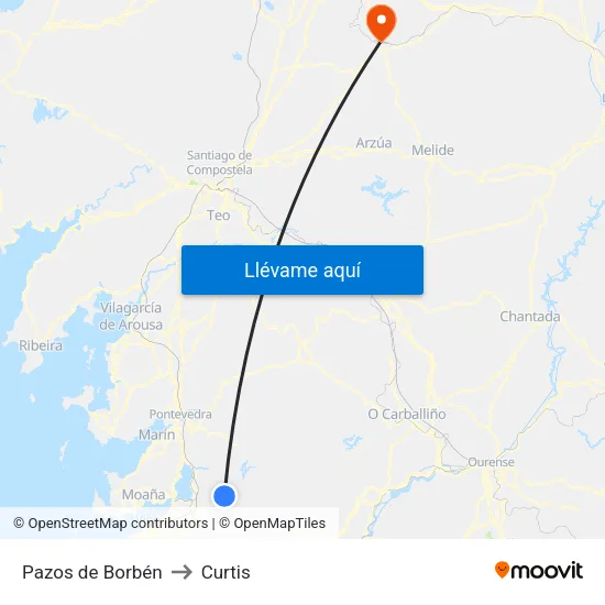 Pazos de Borbén to Curtis map
