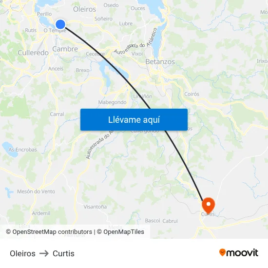 Oleiros to Curtis map