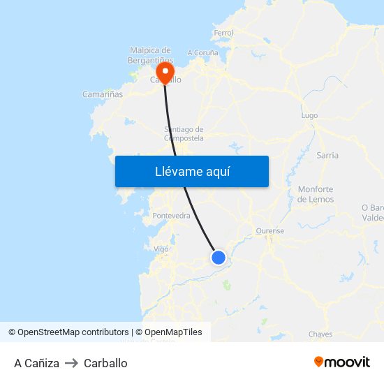 A Cañiza to Carballo map