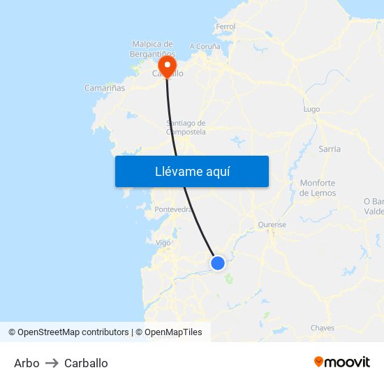 Arbo to Carballo map