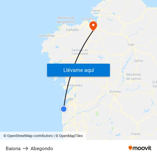 Baiona to Abegondo map