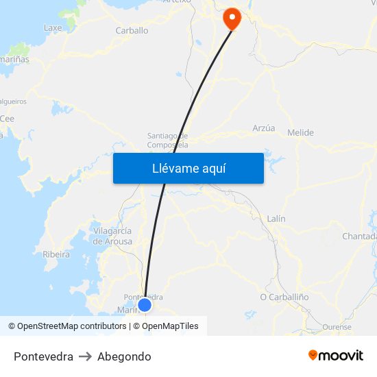 Pontevedra to Abegondo map