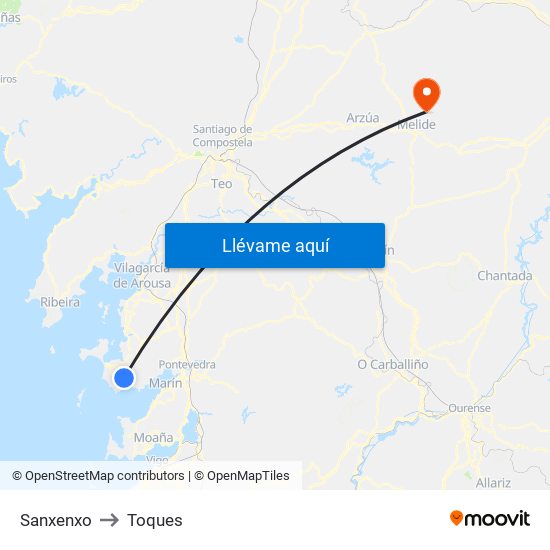 Sanxenxo to Toques map