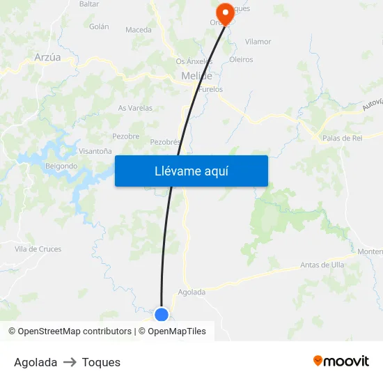 Agolada to Toques map