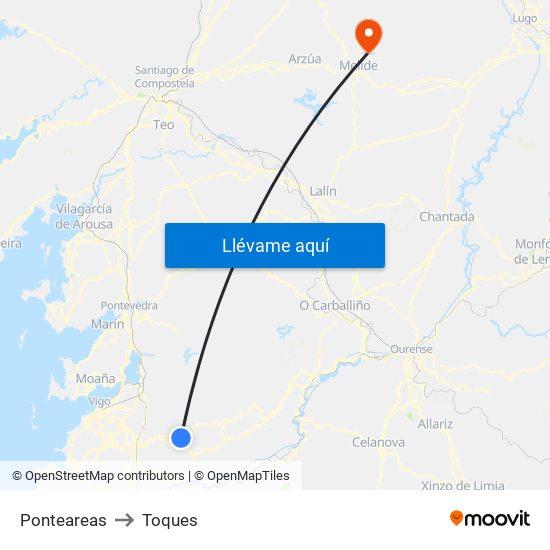 Ponteareas to Toques map