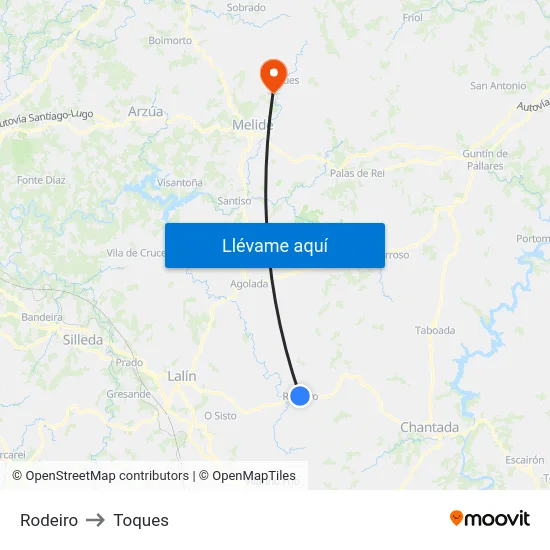 Rodeiro to Toques map