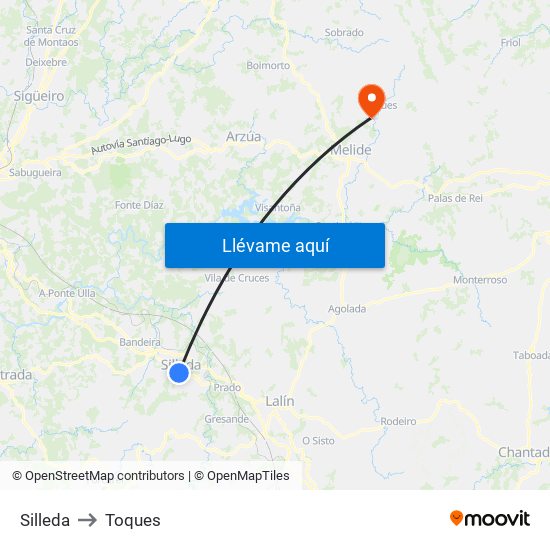 Silleda to Toques map