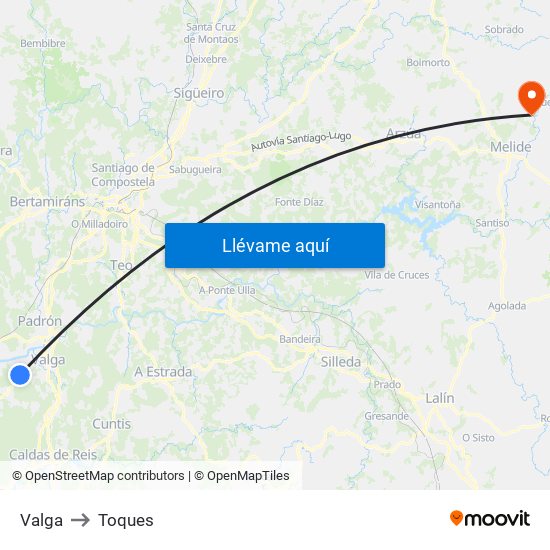 Valga to Toques map