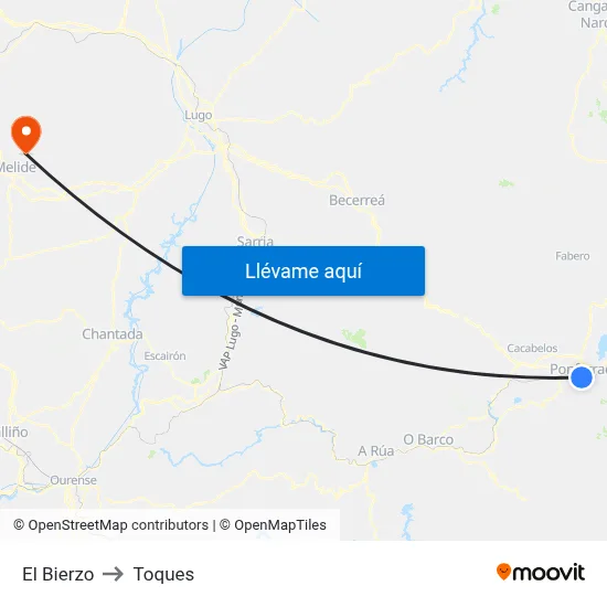 El Bierzo to Toques map