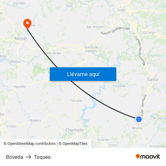 Bóveda to Toques map