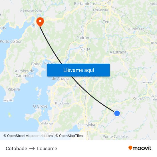 Cotobade to Lousame map