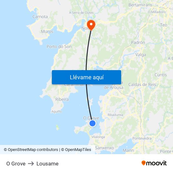 O Grove to Lousame map