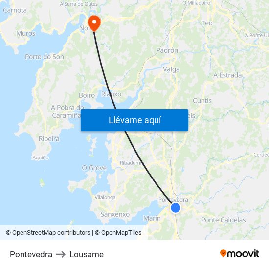 Pontevedra to Lousame map