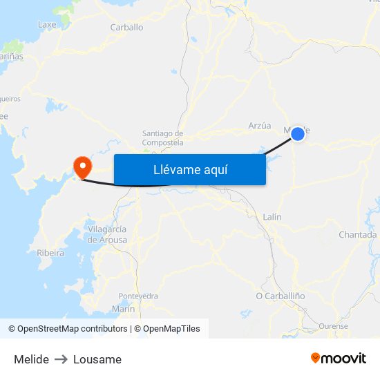 Melide to Lousame map