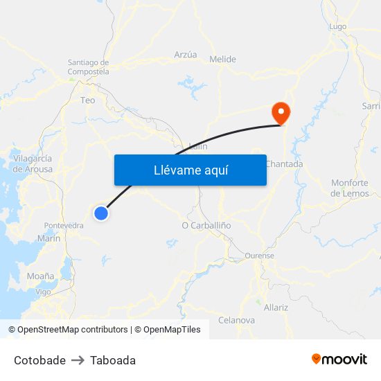 Cotobade to Taboada map