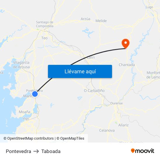 Pontevedra to Taboada map