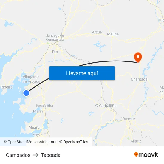 Cambados to Taboada map