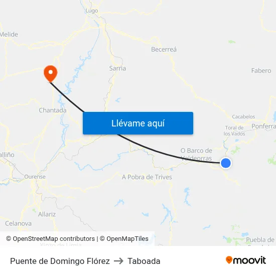 Puente de Domingo Flórez to Taboada map