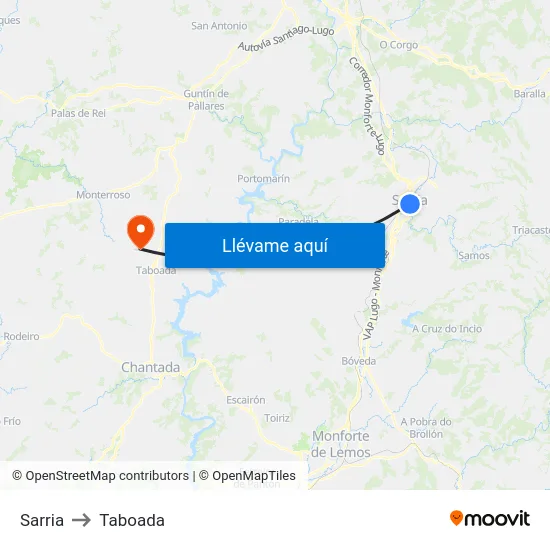 Sarria to Taboada map
