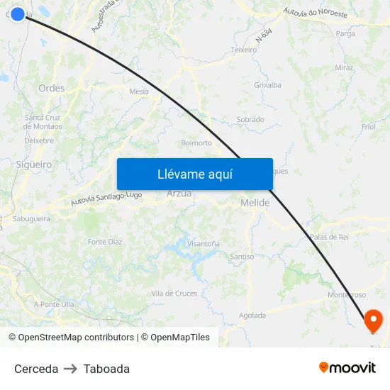 Cerceda to Taboada map