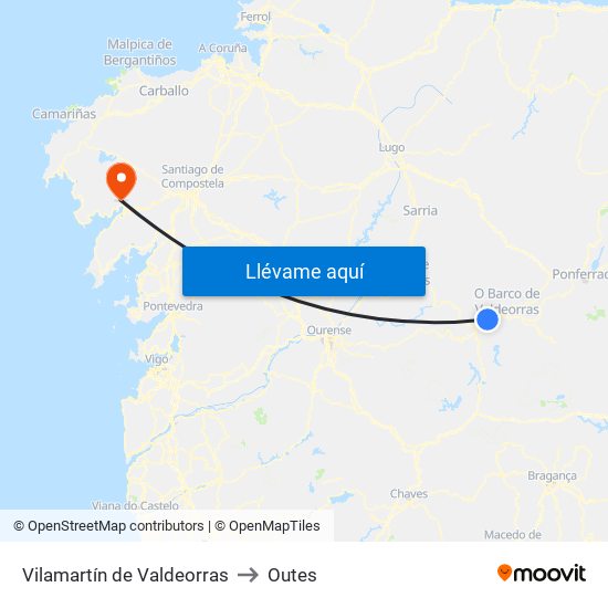 Vilamartín de Valdeorras to Outes map