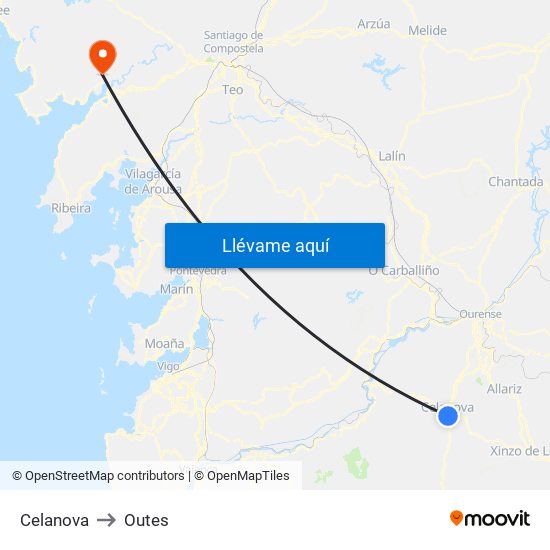 Celanova to Outes map