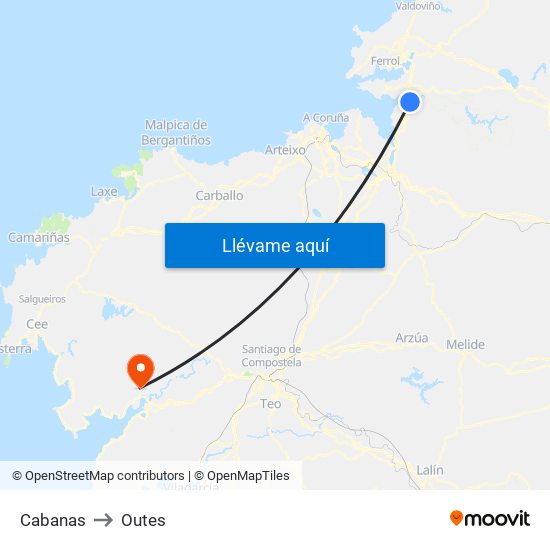 Cabanas to Outes map