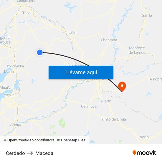 Cerdedo to Maceda map