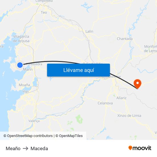 Meaño to Maceda map