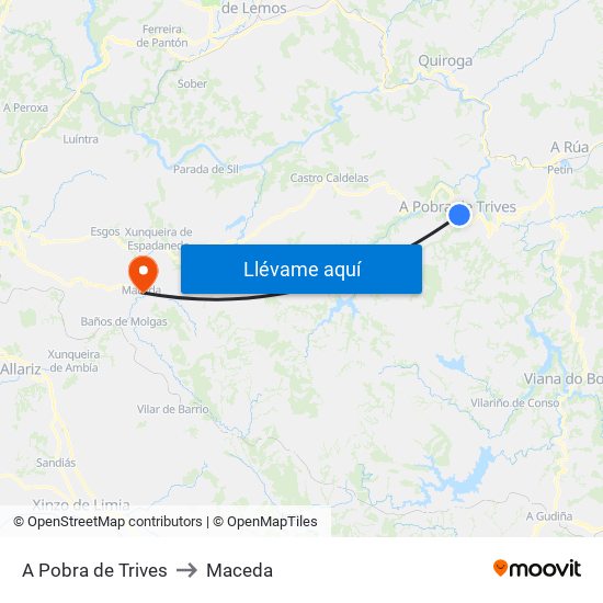 A Pobra de Trives to Maceda map