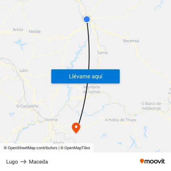 Lugo to Maceda map