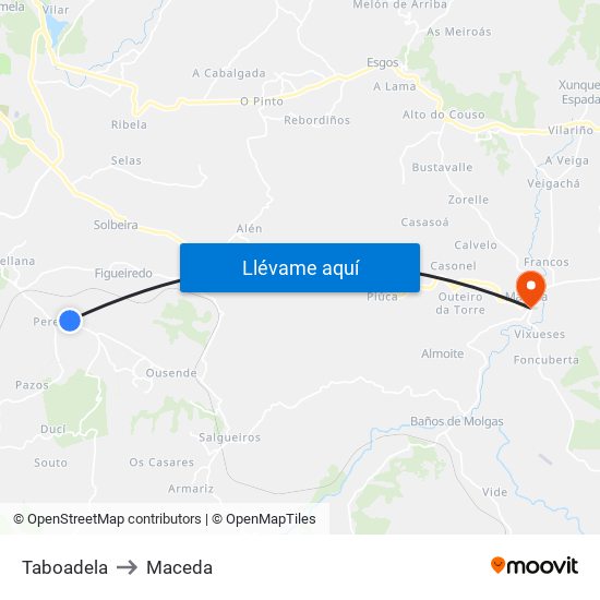 Taboadela to Maceda map