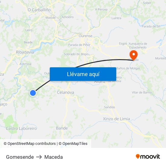 Gomesende to Maceda map