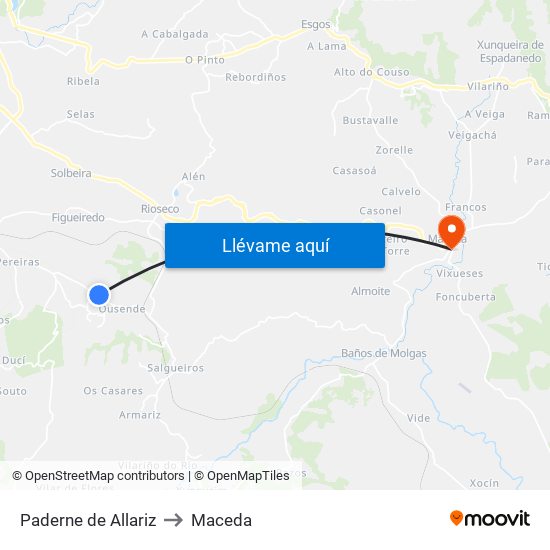 Paderne de Allariz to Maceda map