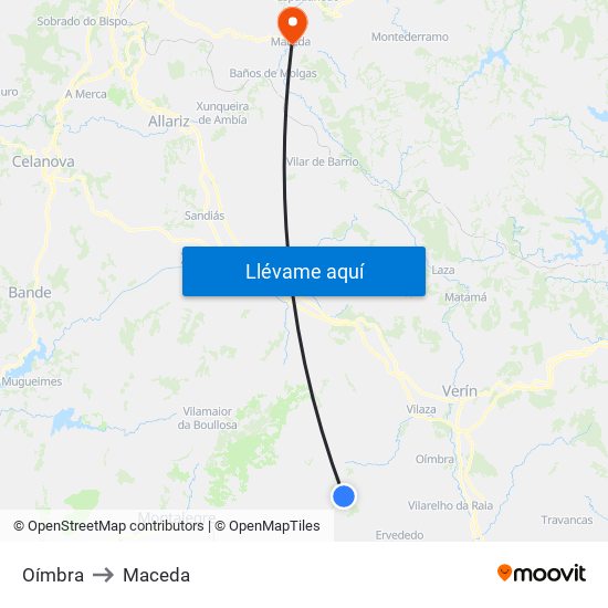 Oímbra to Maceda map