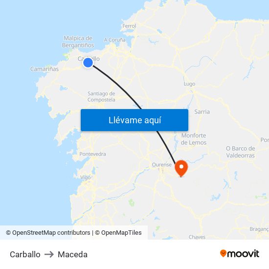 Carballo to Maceda map
