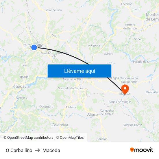 O Carballiño to Maceda map