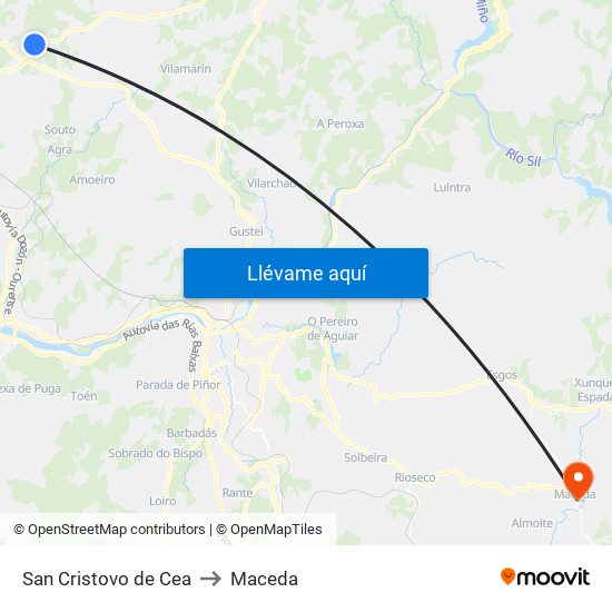 San Cristovo de Cea to Maceda map