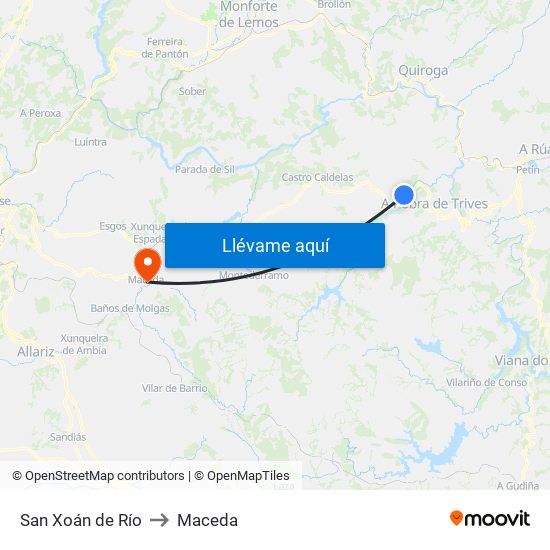San Xoán de Río to Maceda map