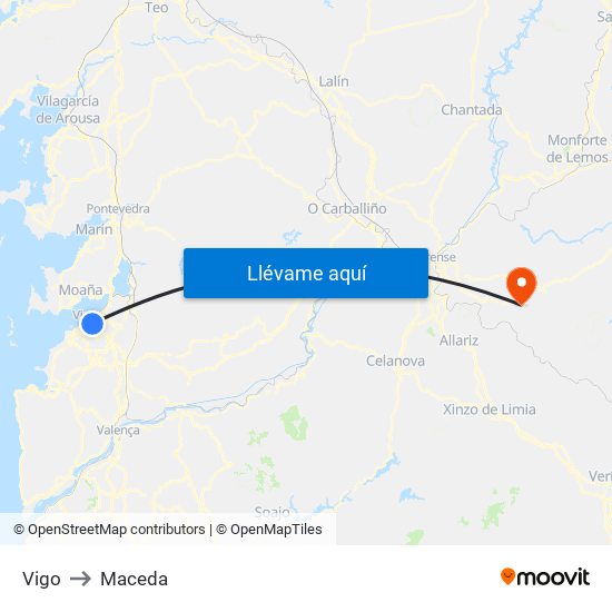 Vigo to Maceda map