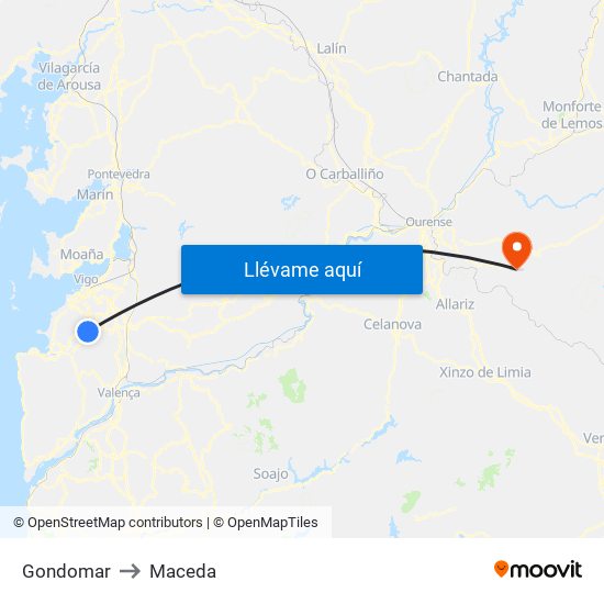 Gondomar to Maceda map