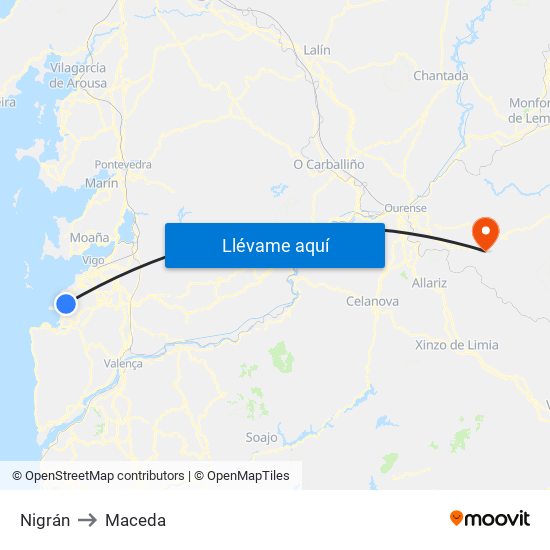 Nigrán to Maceda map